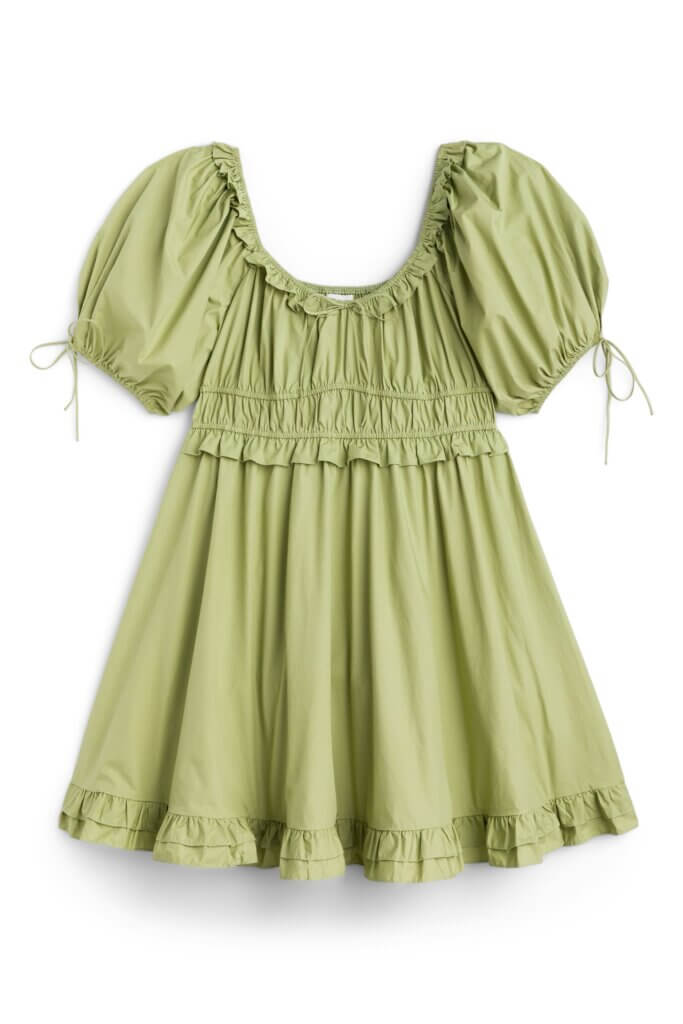 Stitch Fix women’s green smocked short-sleeve mini dress.