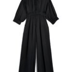 Stitch Fix women’s business formal black long-sleeve wide-leg collared jumpsuit.