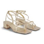 Stitch Fix women’s gold strappy chunky sandal heels.