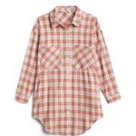 Stitch Fix women’s pink and white long sleeve button-down plaid shirt.