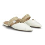 Stitch Fix women’s white pointed-toe mule flats with gold braided foot strap.