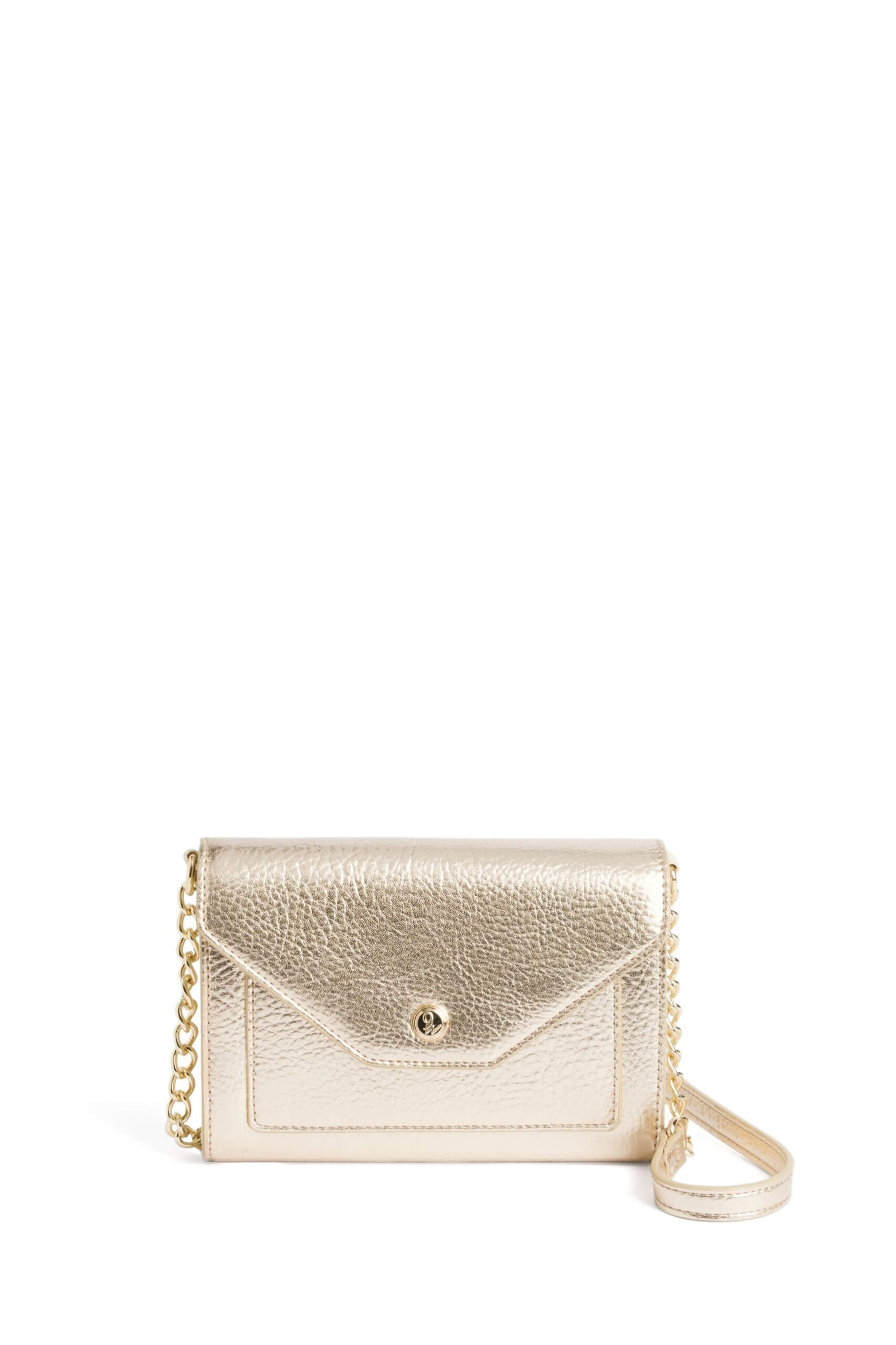 Stitch Fix women’s gold clutch purse with chain strap.