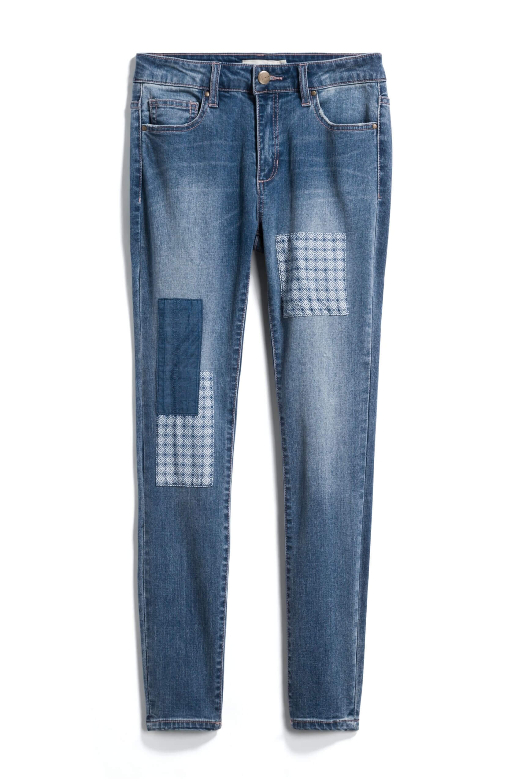 Stitch Fix women’s patchwork skinny blue jeans.