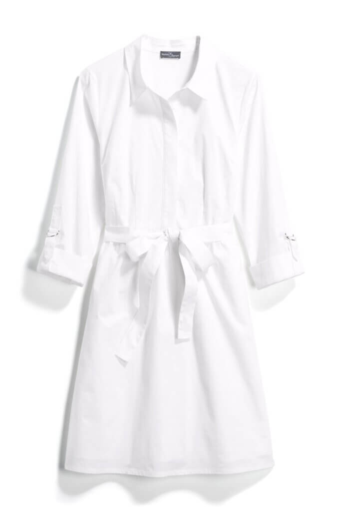 Stitch Fix women’s collared and tie-waist little white dress.