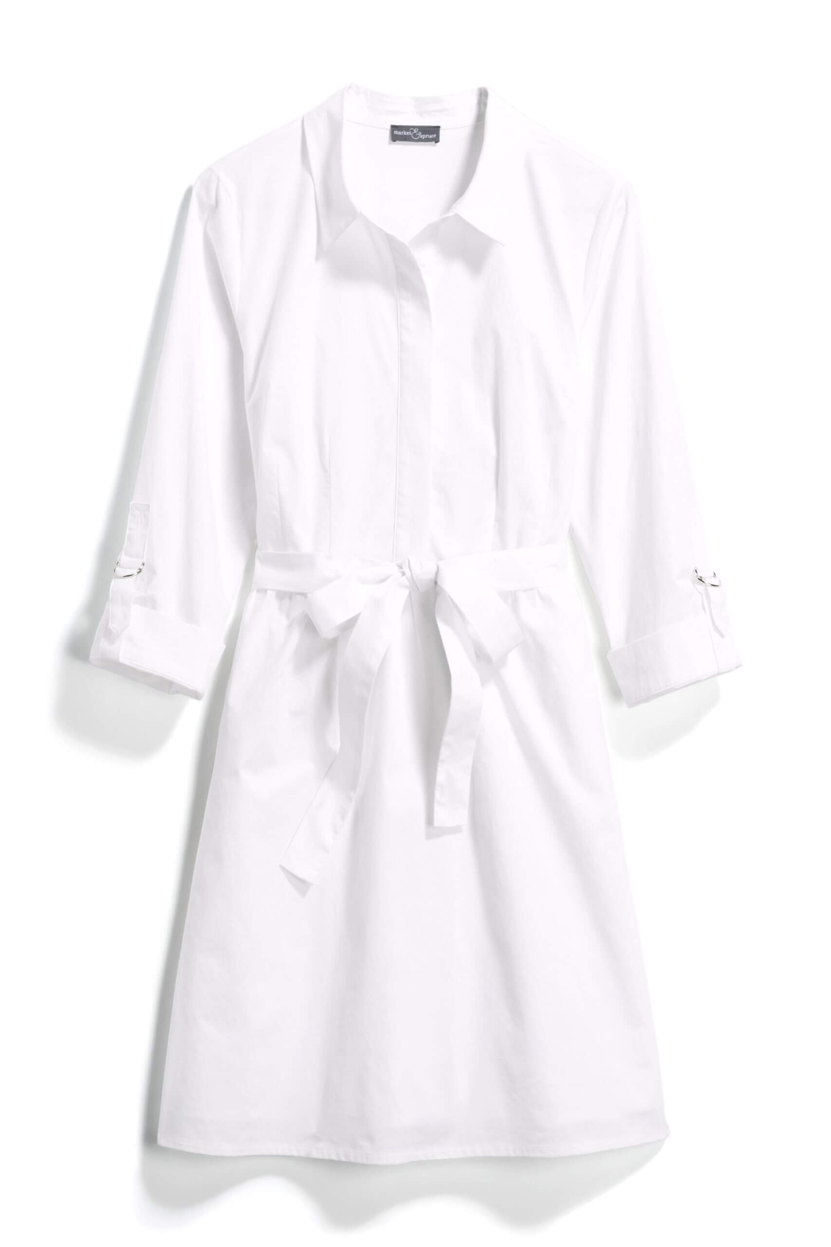 Stitch Fix women’s collared and tie-waist little white dress.