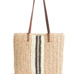 Stitch Fix women’s brown, tan, white and navy rattan tote bag.