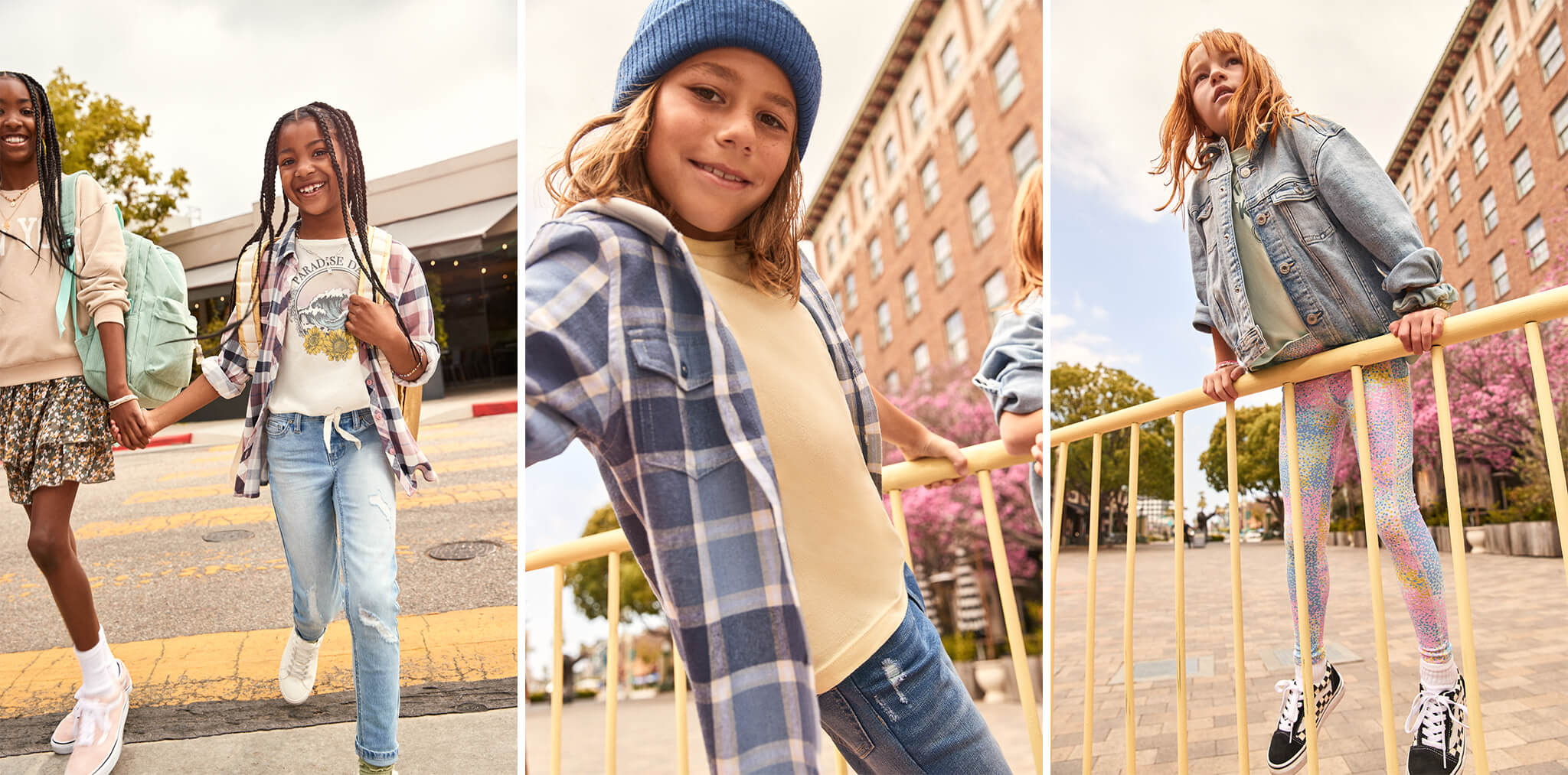 back to school outfits featuring flannel shirts, denim jackets, and leggings