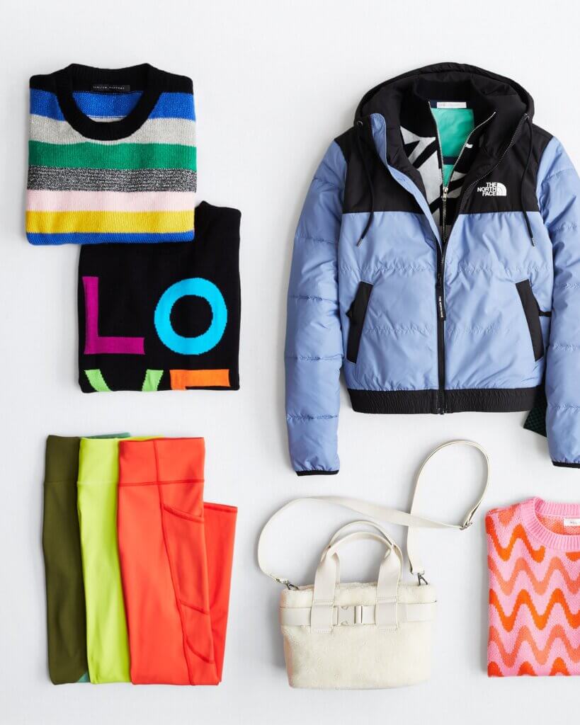 Athleisure Outfit Bright Leggings Puffy Jacket