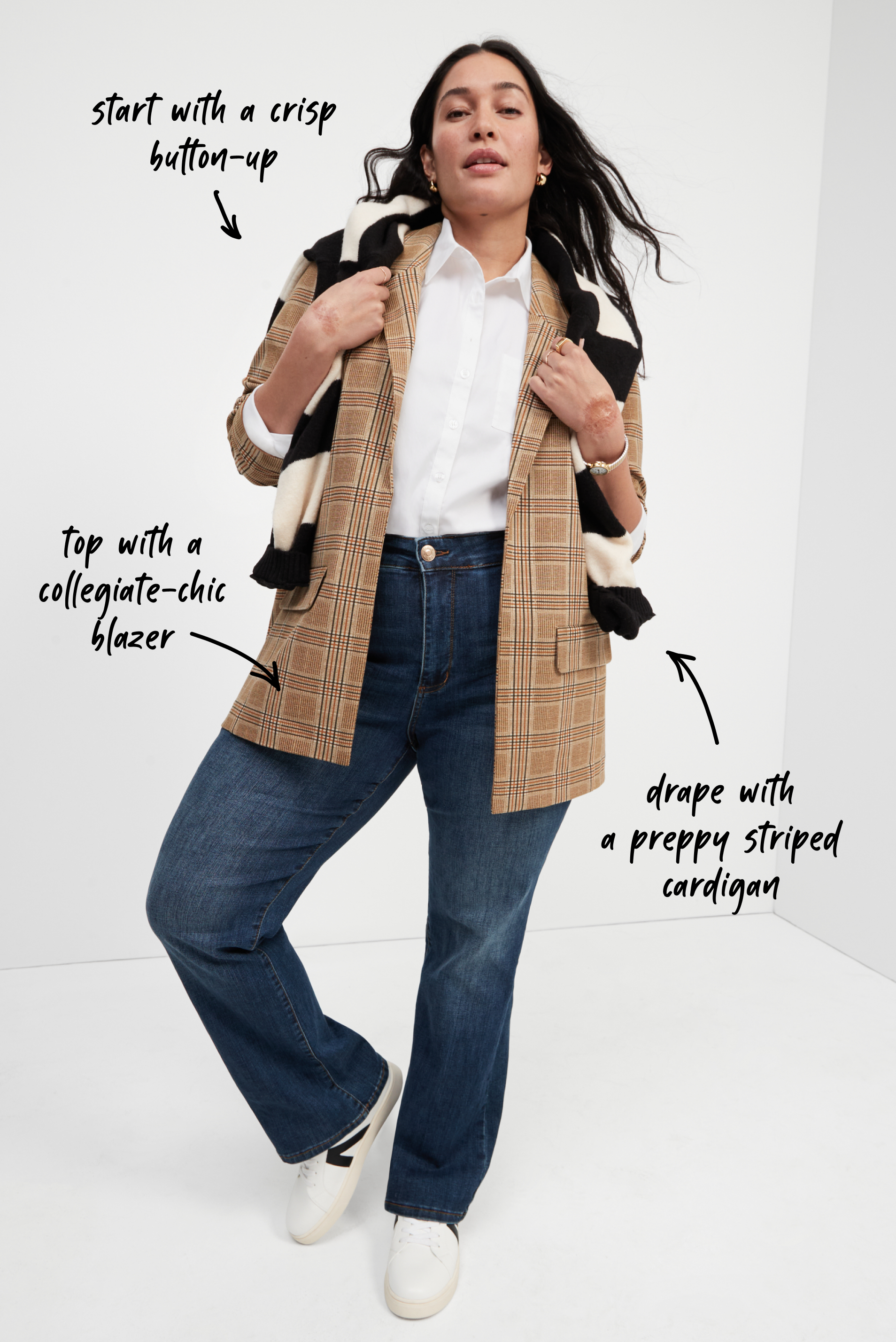 women's fall outfit layered with tailored blazer and vest