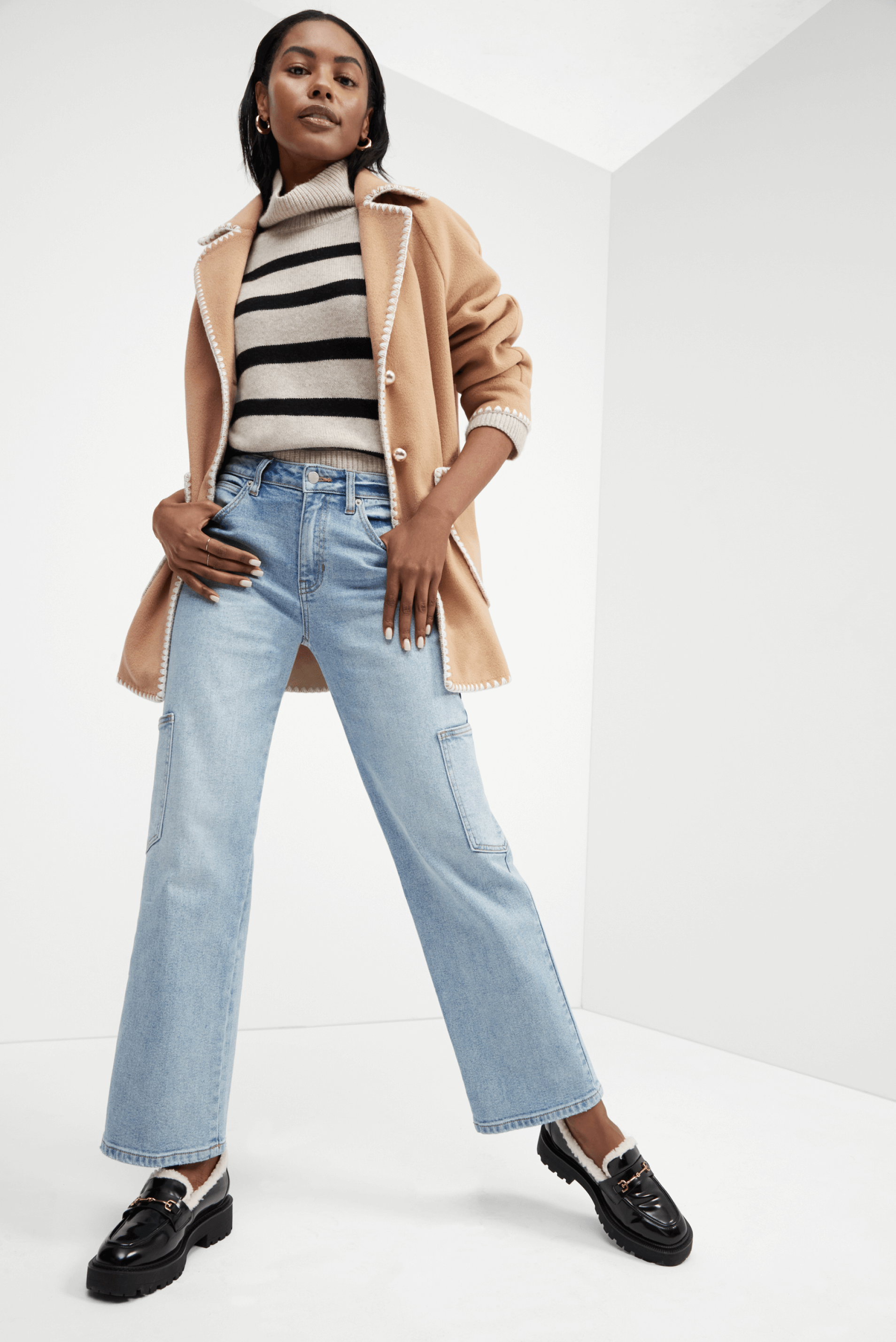 women's fall outfit with utility jeans