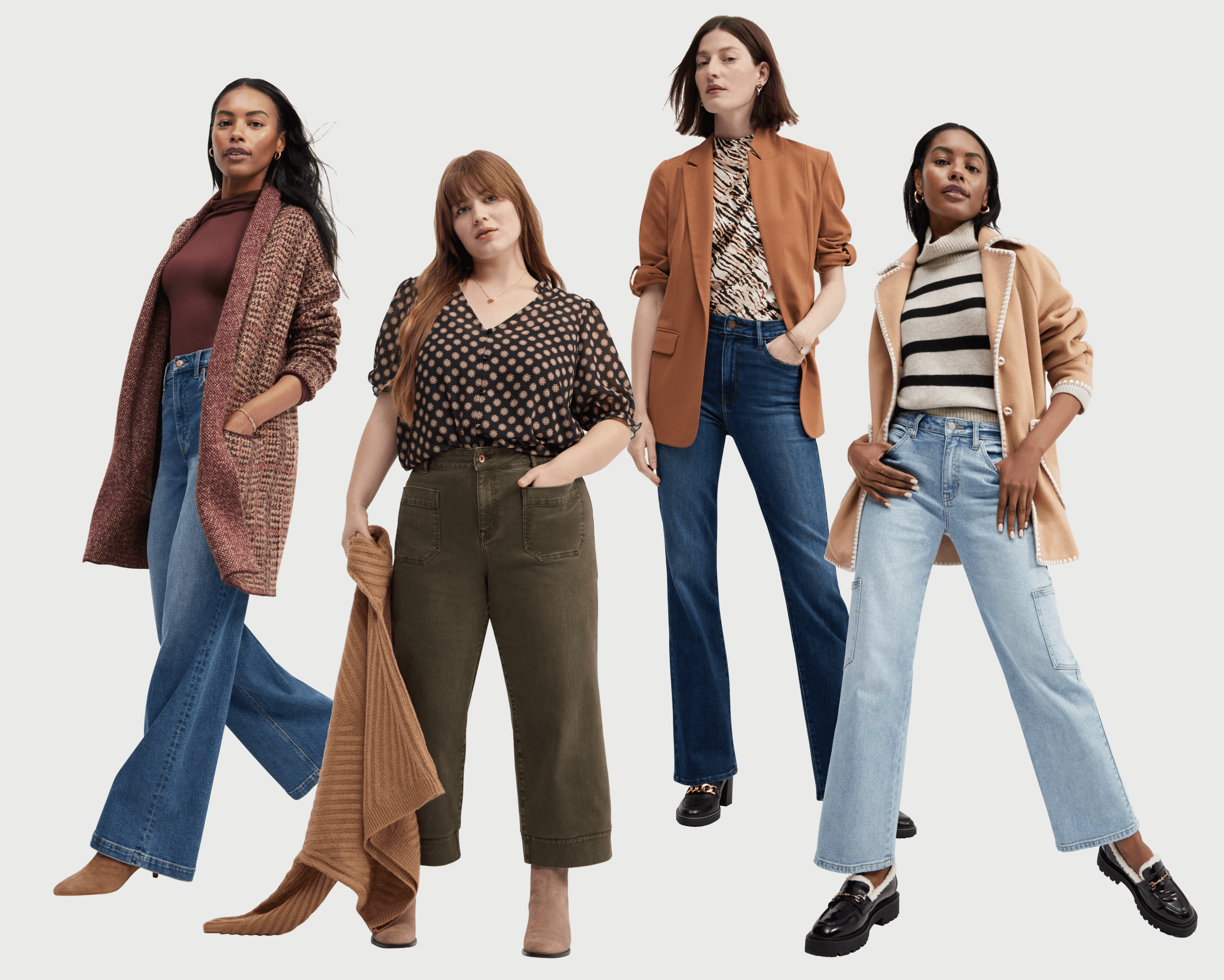 Group of women in denim outfits