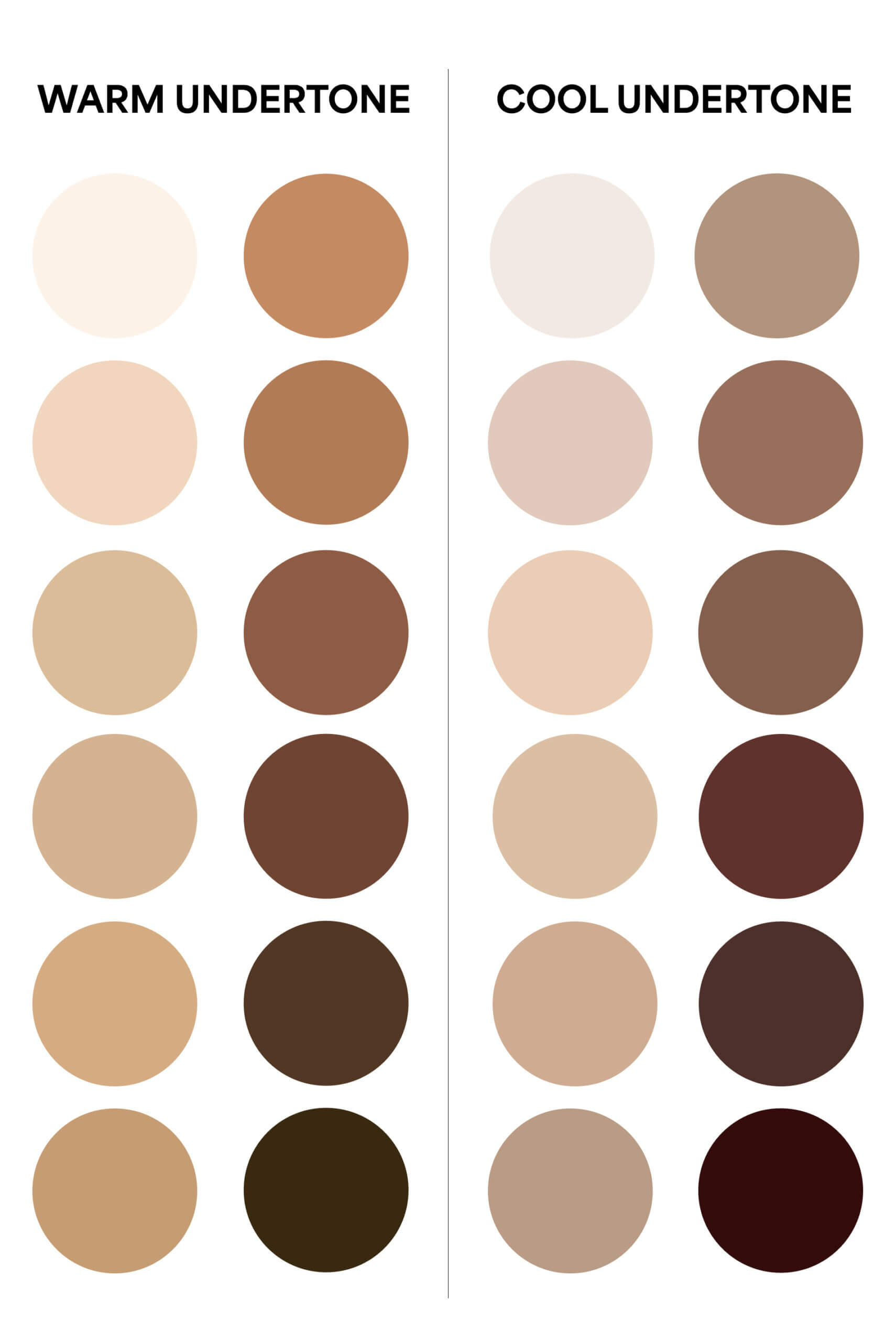Chart of warm and cool skin tones