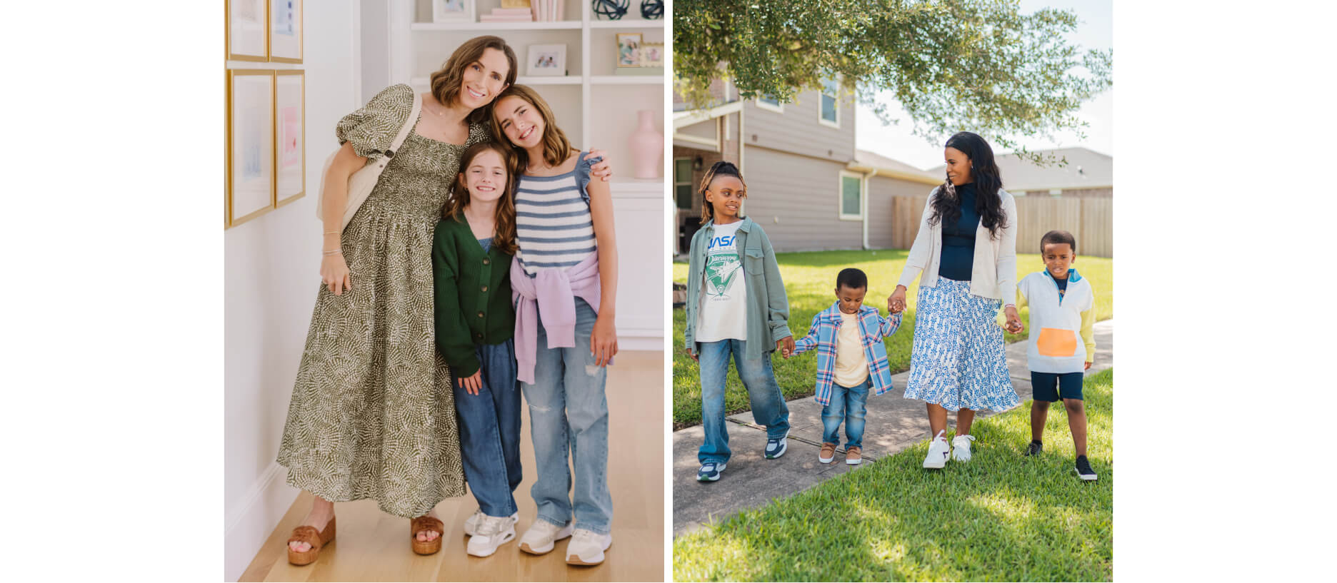 moms with their kids in back to school outfits for 2025