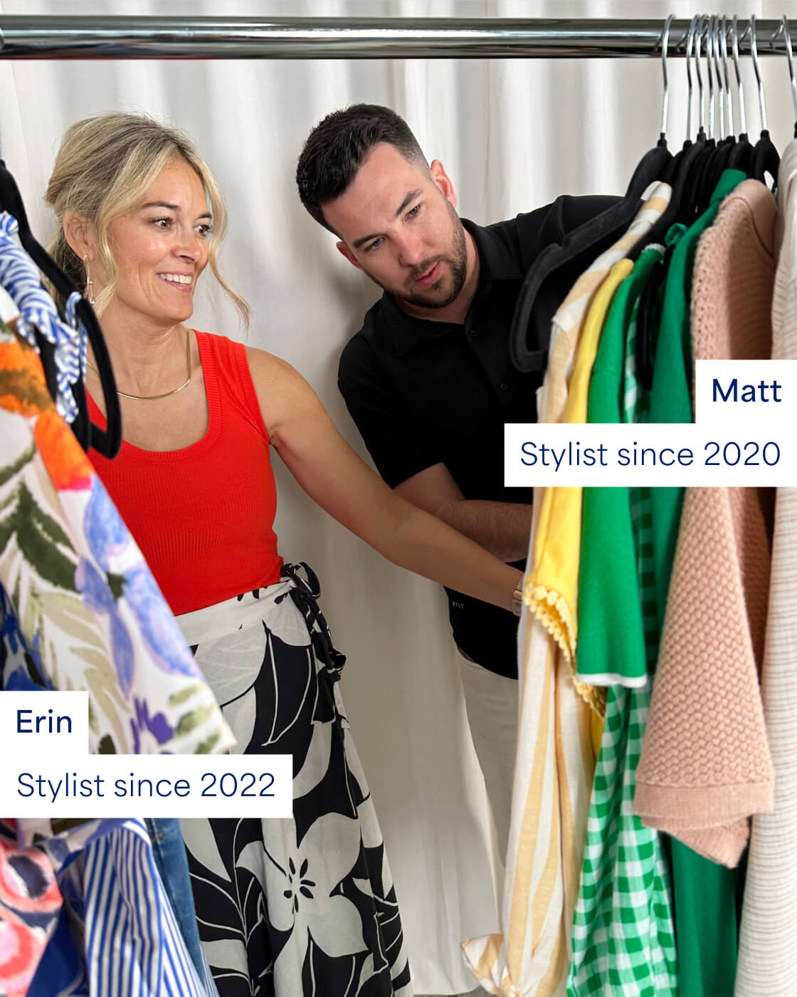 Stitch Fix Stylists looking throw rack of clothing