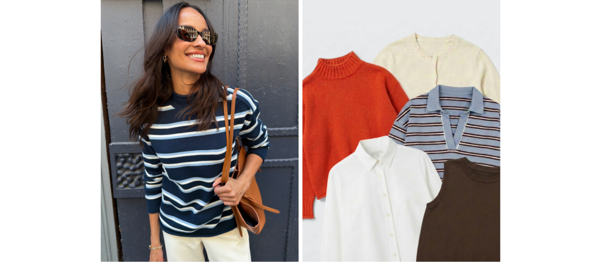 woman with basic layers including cardigans, sweaters, henleys, and sweaters