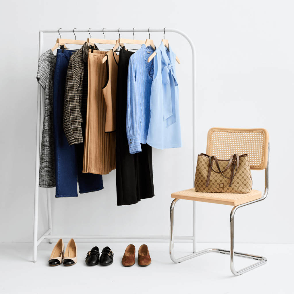 fall workwear on clothing rack
